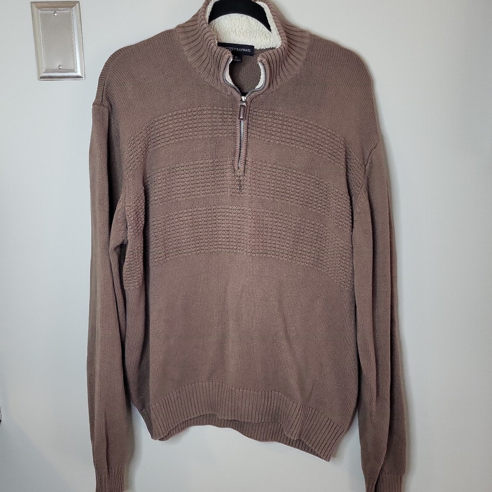 VINTAGE Tricots St Raphael‎ Sweater Mens XL Brown 1/4 Zip Pullover Mock Neck